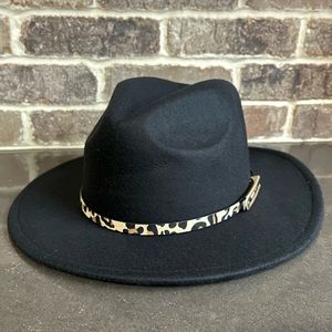 NEW Black Fedora with Leopard Print Belt Accent